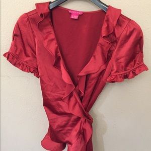 🍒 Red Satin Ruffle Blouse